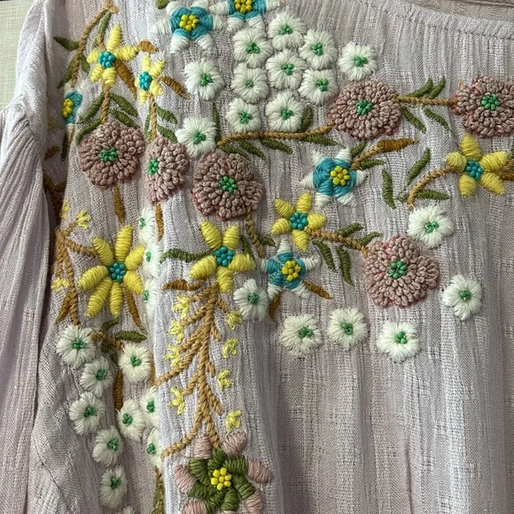Free People Embroidered Blouse - Lavender with Floral Accents - Picture 2 of 6